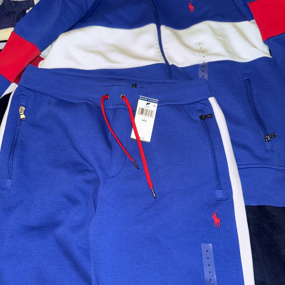 Blue and Red Tracksuit with White Accents